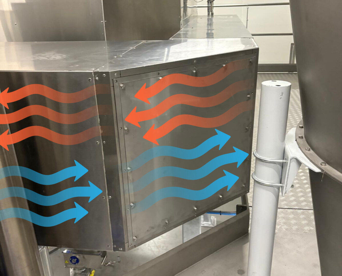 Schéma des flux d'air chaud et froid isolés par la trappe inox